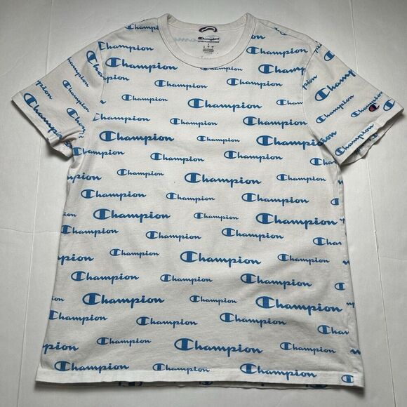 Champion Men's Classic Graphic Jersey Script T-Shirt Large Blue - Picture 1 of 7